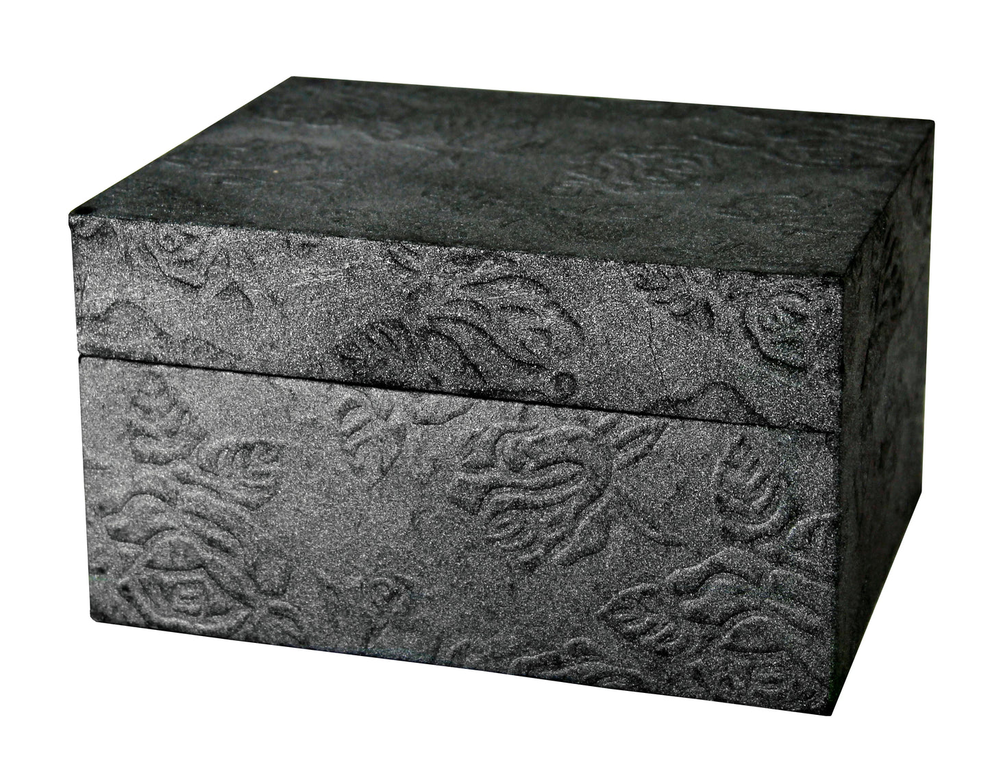 Shadow Crest Chest Biodegradable Urn (Embossed Metallic Black) - Eco Casket Co.