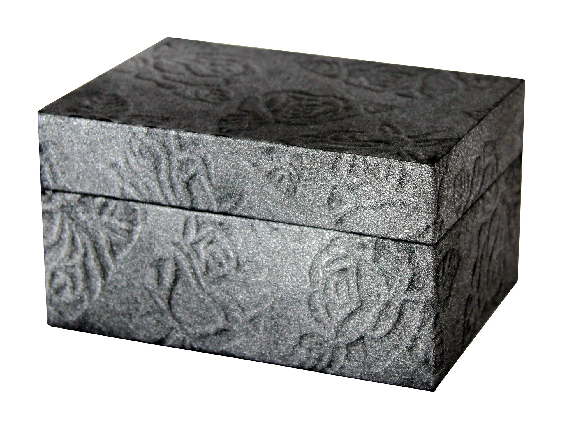 Shadow Crest Chest Biodegradable Urn (Embossed Metallic Black) - Eco Casket Co.