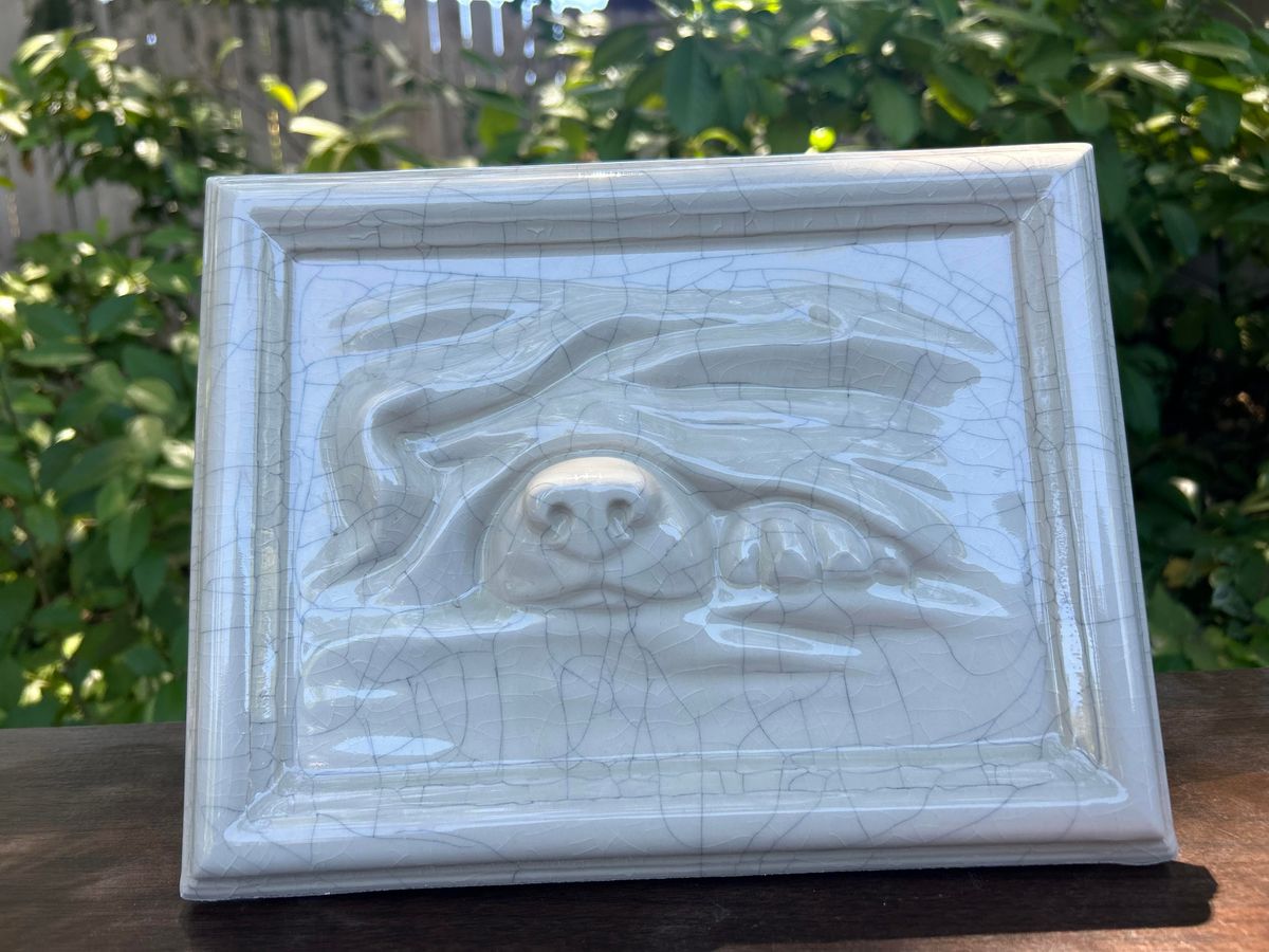 Sleeping Dog Portrait Urn – Ceramic Pet Memorial (White Gloss & Craquelure)